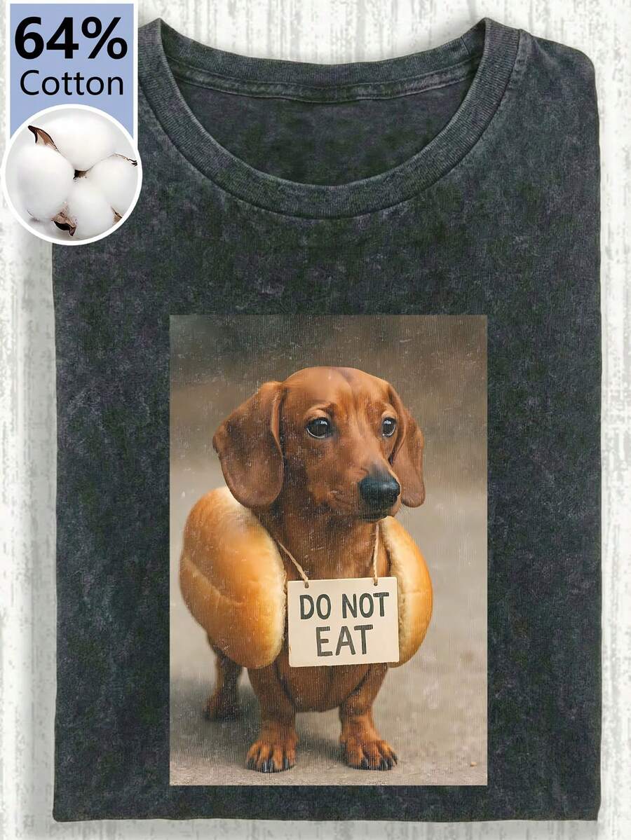 Áo thun nữ cỡ lớn mùa hè in hình chó Dachshund, màu trơn, kiểu dáng đơn giản, cổ điển, rộng rãi, tay ngắn, chất liệu cotton, màu đen. - màu đen - Xem 1