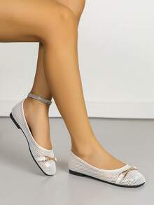 Square Toe Mary Jane Mesh Slip-On Flat Shoes, Sexy Yet Comfortable, Breathable For Summer - Chantilly - View 9