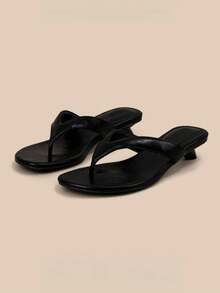 Giày sandal cao gót kiểu Pháp dành cho nữ, sandal da quai ngang mỏng gót nhọn mùa hè mới, dép xỏ ngón gót thấp quai ngang mắt cá chân. - màu đen - Xem 4