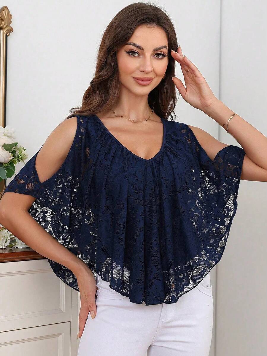 Camiseta de encaje con hombros descubiertos para mujer, nuevo estilo de verano - 46739-15 - Ver 1