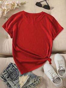 [Summer Energy] Ropa de Verano para Mujer: Una camiseta de manga corta con cuello redondo que muestra una rana pequeña de pie en un charco con botas de lluvia rosas. Cómoda, suave, elegante, adecuada para fiestas, estilo vintage, casual, versátil. Adecuada para primavera, verano, otoño e invierno, top de estilo deportivo, 100% algodón. - Rojo - Ver 2
