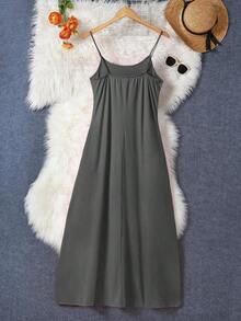 Vestido casual de tirantes sólidos de color para mujer, ideal para uso diario en verano - Gris Claro - Ver 2