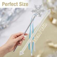 6pcs/12pcs Shiny Silver Snowflake Fairy Magic Wand, Blue & White Ribbon Handheld Scepter, Party Festival Costume Decor Prop - 12 Snowflake Sticks (Drill-free) - View 4