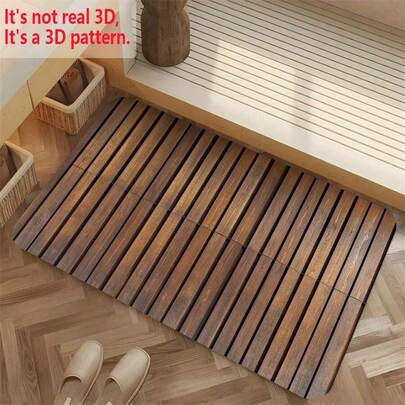 1pc Modern Dark Brown Wooden Bathroom Mat, Bathroom Rug, Bathroom Decor Accessory, Area Rug, Doormat - Super Absorbent Silicone, Quick Dry, Non-Slip, Woven Polyester Mat, Suitable For Bathroom, Kitchen, Living Room, Bar, Garden - Ideal Gift, Bathroom Mat | Decorative Floor Covering | Washable Mat, Bathroom Mat