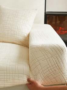 1pc 3D Sofa Cover, Multi-Functional Full Coverage Sofa Slipcover, Solid Color Striped Pattern Design, Holiday Decor Protective Cover, High Elasticity Full Wrap Sofa Cover, Anti-Slip, Dust-Proof, Anti-Cat Scratch, Suitable For All Seasons, Bedroom, Living Room, Study, Office - Beige - View 3