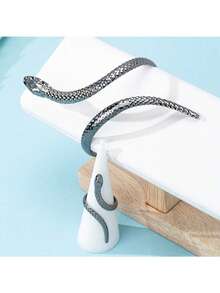 Bộ trang sức cá nhân hóa kiểu Âu và Mỹ, gồm vòng tay và nhẫn điều chỉnh được, hình súng đỏ và rắn cong hình học màu đen, quà tặng ngày lễ cho phụ nữ. - Bộ trang sức hình rắn - Xem 6
