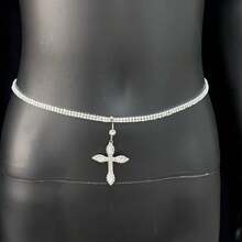 Cadena de vientre con colgante cruzado sexy y de moda, versátil para el verano, la playa y las vacaciones - Plateado - Ver 6