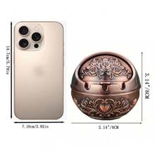 1pc Vintage Style Bronze Ashtray With Exquisite 2D Pattern, Durable And Beautiful Appearance. Suitable As A Gift For Boyfriend Or As A Jewelry Box. A Great Gift Choice For Christmas, Father's Day And Valentine's Day - Bronze - View 3