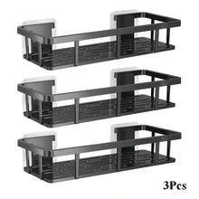 1/2/3 Pcs Set [Space Saving | No Drilling Required] Large Capacity Wall Mounted Shower Caddy | No Drilling Installation, Space Saving, Easy To Install | Bathroom And Kitchen Hanging Storage Rack For Toiletries, Cosmetics And Daily Necessities - Black - View 15