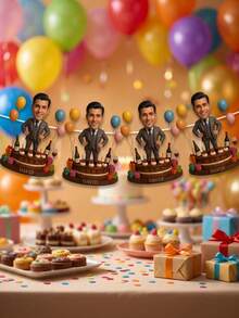 7pcs/14pcs/21pcs Personalized 2D Photo Bobblehead Birthday Banner, 25cm/9.84in, Custom Face & Text, Gym/Sports Theme Cake Topper & Party Decor. Perfect For 30th/40th Celebrations. Ideal For Fitness Fans & Friends. Great For Home Parties & Banquets. - Multicolor - View 2