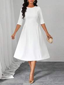 Lady Spring, Summer, Autumn And Winter Elegant Office Party New Year Ladies Dresses - 白色 - 查看 3