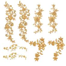2片/8片金色花卉刺绣蕾丝贴花，熨烫热熔缝纫贴片，适用于婚纱、新娘礼服、头纱装饰DIY奢华服装配饰 - 金色花朵 - 查看 4