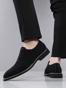 QRLQRL 1 Pair Men's Black Round Toe Synthetic Leather Comfortable Business Casual Formal Shoes, Suitable For Office Work - Black - View 3