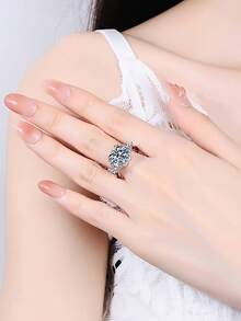 BLOVEMEE 1 chiếc nhẫn bạc 925 cao cấp đính đá Moissanite 5ct 11.0mm, quà tặng Ngày của Mẹ, nhẫn đính hôn vĩnh cửu, nhẫn cưới cho cô dâu, món quà trang sức lấp lánh dành cho phái đẹp. - Bạc - Xem 3