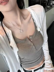春/夏新款蕾絲拼接花卉飾邊軟針織開襟衫輕便外套上衣女款 白色 唯美風 - 白色 - 查看 2