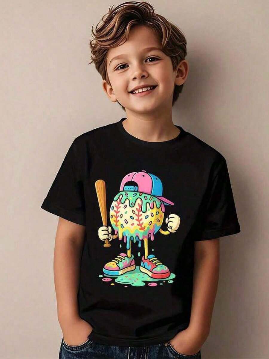 Baseball Lifestyle 101 Youth, Ropa Para Niños, Baseball Drip For Boys Ice Cream Drip Baseball Sport T-Shirt Baseball Gifts For Boys - 黑色 - 查看 1