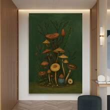 Enmarcado Lámina artística botánica de setas  - Póster de naturaleza verde estilo cottagecore, decoración de pared moderna y minimalista de hongos en varios tamaños para oficina, fácil de colgar/adhesivo/soporte - Lienzo botánico (), plano 2D, perfecto para la decoración de habitaciones - Enmarcado - Ver 1