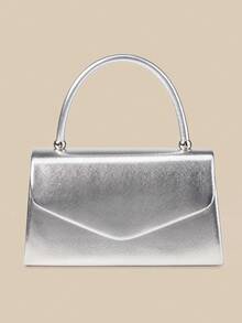 1 Piece White PU Material Flap Clutch Bag With Luxury Metal Decoration, Showing Fashion And Elegance, Suitable For Holding, Carrying, Wearing On The Shoulder Or Crossbody, P - 柔和淡色 - 查看 3