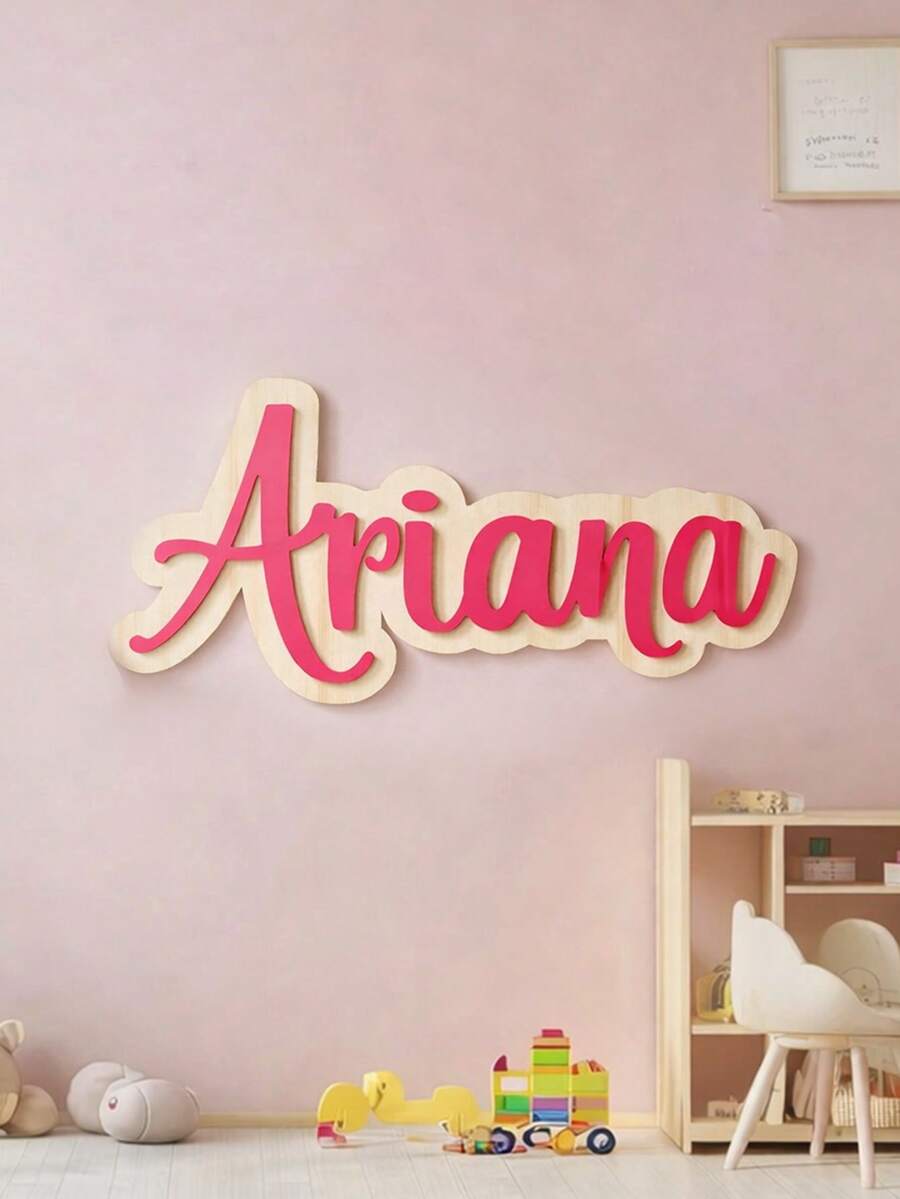 1pc Customized Creative Wooden Base Acrylic Letter Name Plate, Double-Layer Personalized Name Decor, Creative Name Wall Sticker, Handmade Letter Decoration, Suitable For Bedroom, Living Room, Wedding, Housewarming, Christmas Gift - Multicolor - View 1