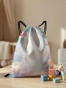 1 pieza Mochila con cordón, multiescenario, súper capacidad, ultraligera, bolsa con cordón estampada de sirena, adecuada para deportes, fitness, viajes, natación, playa, unisex - Multicolor - Ver 2