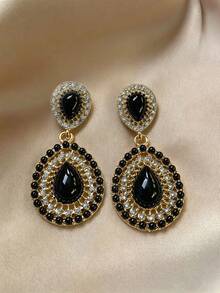 1 Đôi bông tai hình giọt nước thiết kế hình học sang trọng, đính đầy đá rhinestone lấp lánh, phù hợp cho phụ nữ đeo hàng ngày, dự tiệc, dạ hội, đám cưới, tiệc tùng. - Nhiều màu - Xem 5