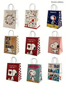 Bolsas de regalo de fiesta de Snoopy de Peanuts, bolsas de papel con estampado de dibujos animados lindos, bolsas de regalo con múltiples patrones de personajes de dibujos animados de Peanuts, adecuadas para empaquetar regalos de cumpleaños y fiestas de estudiantes - Multicolor - Ver 12