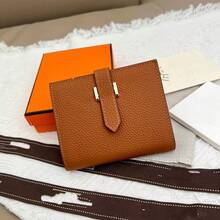 Genuine Leather Short Wallet Women, High-End Box, Large Capacity, Simple Design - Orange (with Box) - View 5
