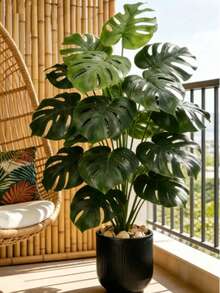 2pcs Large Artificial Palm Plants, 35 Inch Large Artificial Banana Tree, Monstera And Fan Palm Tropical Plants Decoration, Includes 24 Leaves, Evergreen, Suitable For All Seasons Artificial Potted Plants, Artificial Plants Without Pot - Multicolor - View 3