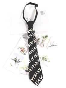 1 Stück Perlen- & Strass-Dekor Clip-On Krawatte, femininer akademischer Stil, vielseitiges Accessoire für Blusen, leicht & luxuriös, Abschlussoutfit, Festival - Perlenkrawatte - Übersicht 8
