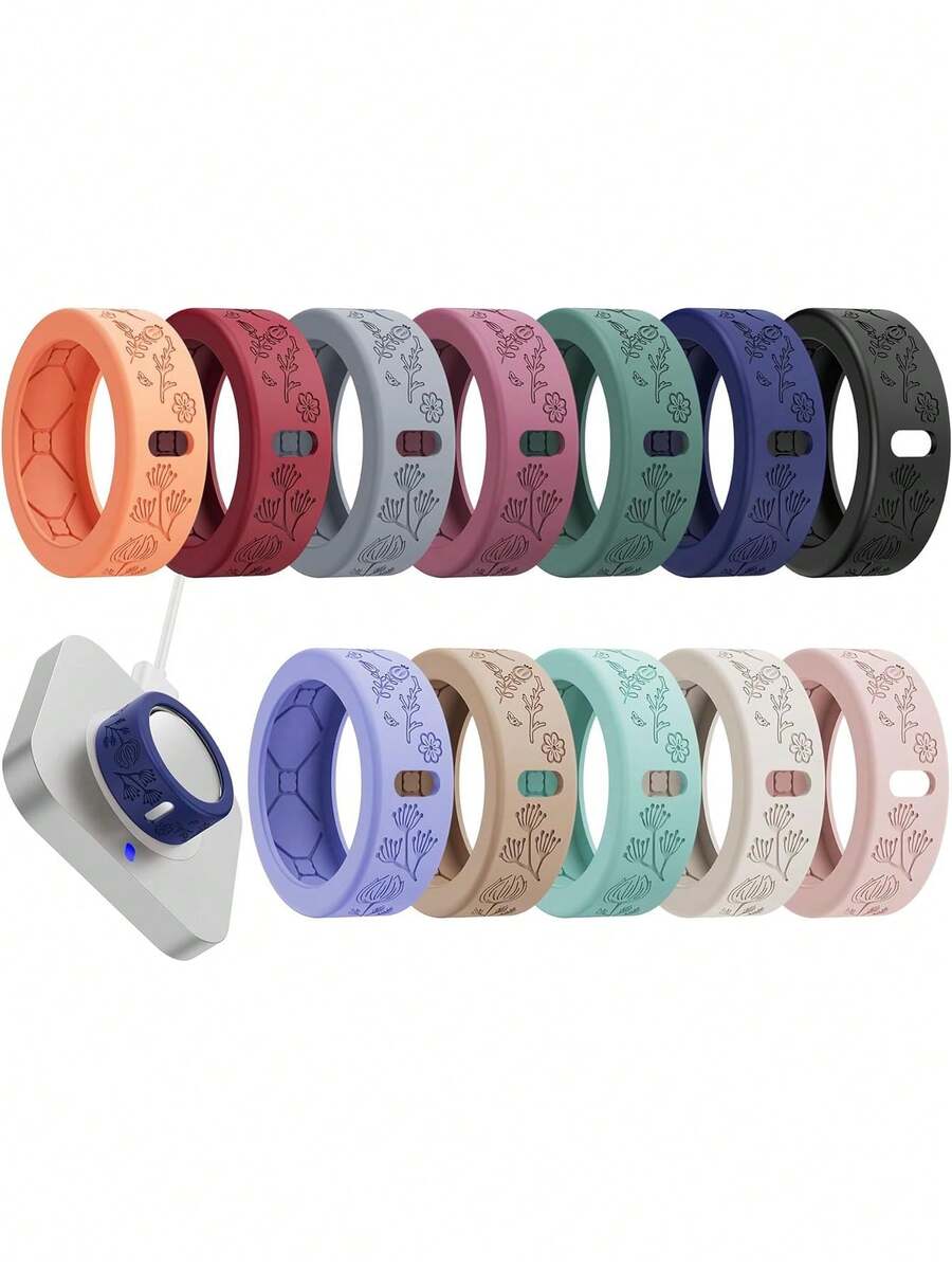 Floral Cover For Oura Ring 4/3/ 4 Ceramic//Ultrahuman, Support Charging Silicone Ring Protector For Women/Girls/Men, Dressy Accessories, 12 Pack (Multicolor, M),45404764 - 彩色 - 查看 1