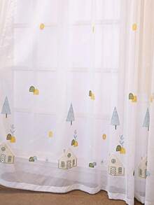 1pc Rod Pocket Kids Curtain, Forest Cabin Design For Boys & Girls, Nursery Bedroom Balcony Sheer Drape - Multicolor - View 12