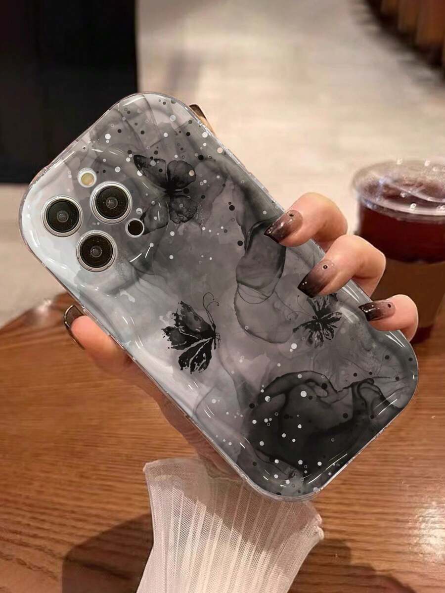 蝴蝶奶油漩渦邊緣透明彩色可愛防護手機殼,相容 iPhone 10、17、17 Pro、17 Pro Max、16、16 Pro、14,糖果彩繪防摔創意手機殼 - 彩色 - 查看 1