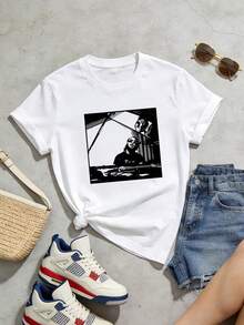 Camiseta de manga corta con cuello redondo suave y casual de verano para mujer, tops para salir, algodón, vintage, estilo callejero europeo y americano, casual deportivo, estilo unisex, estilo casual urbano, tops bonitos, Gen Z, curvas, ropa Y2K, camisetas divertidas, tops para damas, conjuntos de vacaciones para mujer, top lindo, camiseta gráfica, conjuntos de primavera, camisetas holgadas, ropa de calle retro, estilo de los 90, estilo de los 2000, subcultura, top negro, tops blancos, atuendo de fiesta de los 90. Blanco - Blanco - Ver 5