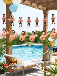 7pcs Customized Muscular Man Face Banners, Personalized Photo Banners Suitable For Singles Party, Fun Customized Party Decorations, Birthday, Singles Party Customized Face Banners, Fun Party Decorations - Multicolor - View 5