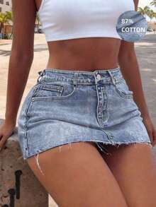 Minifalda vaquera sexy de cintura media-baja estilo Y2K para mujer, casual de verano 2026 - Lavado ligero - Ver 11