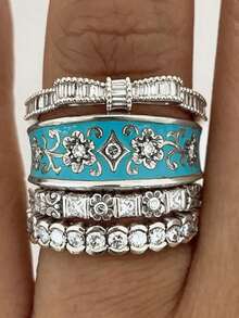 4pcs Luxurious Cubic Zirconia Stone Rings, Suitable For Women, Ideal For Wedding, Engagement, Anniversary Party, Valentine's Day Gift - 3# - View 10