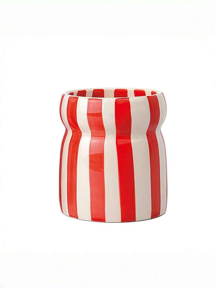 1pc Striped Ceramic Storage Jar, Utensil Holder, Cutlery Caddy With Multi-Color Striped Pattern, Suitable For Kitchen Storage, Tableware Organization, Home Decor, Back To School Supplies, Holiday Gifts - View 6