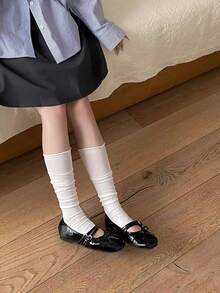 4 Pairs Spring/Summer White Ankle Socks, Korean Style Gray Knee-High Socks For Women - Multicolor - View 3