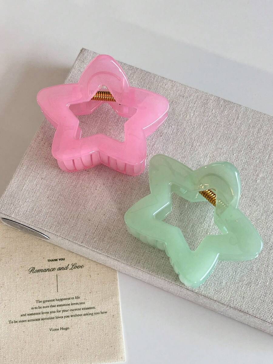 Bộ 2 chiếc kẹp tóc hình ngôi sao màu xanh lá cây và hồng dạng thạch, kích thước 5cm, phụ kiện tóc thời trang, thiết kế tối giản thanh lịch, đa năng, phù hợp cho sử dụng hàng ngày, thường ngày, dự tiệc, đi biển, du lịch, tạo kiểu tóc, gội đầu, trang điểm, phụ kiện trang phục, mùa xuân, hè, thu, đông. - Nhiều màu - Xem 1