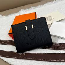 Genuine Leather Short Wallet Women, High-End Box, Large Capacity, Simple Design - Orange (with Box) - View 3
