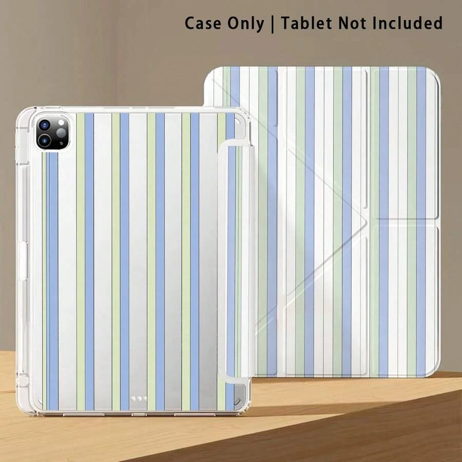 Acrylic Crystal Tablet Protective Case With Stand, Colorful Striped Pattern, Compatible With Popular Models Like, Apple, Honor, Etc. Foldable, Silicone Reinforced Corners, Auto Wake/Sleep Function, Pen Slot, Multi-Angle Adjustable Stand - Perfect Daily Protection, Great Gift - Multicolor - View 1