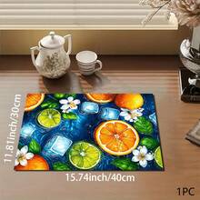 1pc Lemon Print Absorbent Mat/Drying Mat For Coffee Maker, Tableware - Absorbent Polyester Desktop Protective Mat With Rubber Anti-Slip Pad, For Kitchen Counter Decor, Home Bar And Dining Table - Multicolor - View 7