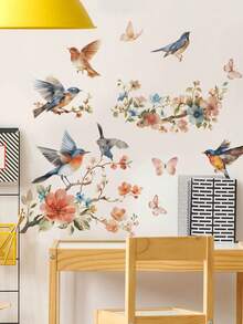 1pc Bird & Floral Branch Wall Sticker, Peel And Stick Decor, DIY Wall Decal, Natural Wall Sticker For Bedroom, Living Room, Garden, Colorful Hummingbird On Tree Wall Sticker - 1PC - View 2