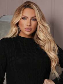 Pingo D' La Malhas Blusa Tricot Plus Size Feminina Trançada Alonga Silhueta Manga Longa Confortável Inverno - Preto - Visão 6