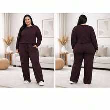 Lanzinha Ribi Plus Size Winter Set - Long-Sleeved Blouse And Wide-Leg Pants - Super Comfortable - Burgundy - View 1