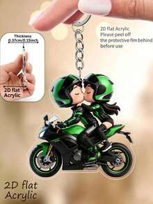 [2D Plano] [2D Plano] Llavero colgante de motociclista en miniatura con pasajero en 2D plano - Llavero de pareja de motocicleta lindo, adecuado para llaves de coche, mochilas - Multicolor - Ver 4