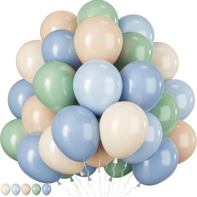 35pcs Sage Green, Grayish Blue Balloons, 10-Inch Vintage Slate Blue, Olive Green, White, Sand, Beige, Eucalyptus Latex Balloons, Suitable For Boho Bunny Birthday, Wedding, Baby Shower, Forest Party Decor