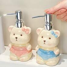 Neujahr Neuer Stil Glücksbär Keramik Seifenspender, kann für Duschgel, Shampoo und verschiedene Flüssigkeiten verwendet werden, einfach niedlich praktisch multifunktional, niedlicher dekorativer Seifenspender, kreative Keramik Bär Lotion Flasche für Zuhause Badezimmer - Verschiedenfarbig - Übersicht 2