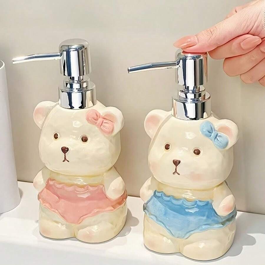 Neujahr Neuer Stil Glücksbär Keramik Seifenspender, kann für Duschgel, Shampoo und verschiedene Flüssigkeiten verwendet werden, einfach niedlich praktisch multifunktional, niedlicher dekorativer Seifenspender, kreative Keramik Bär Lotion Flasche für Zuhause Badezimmer