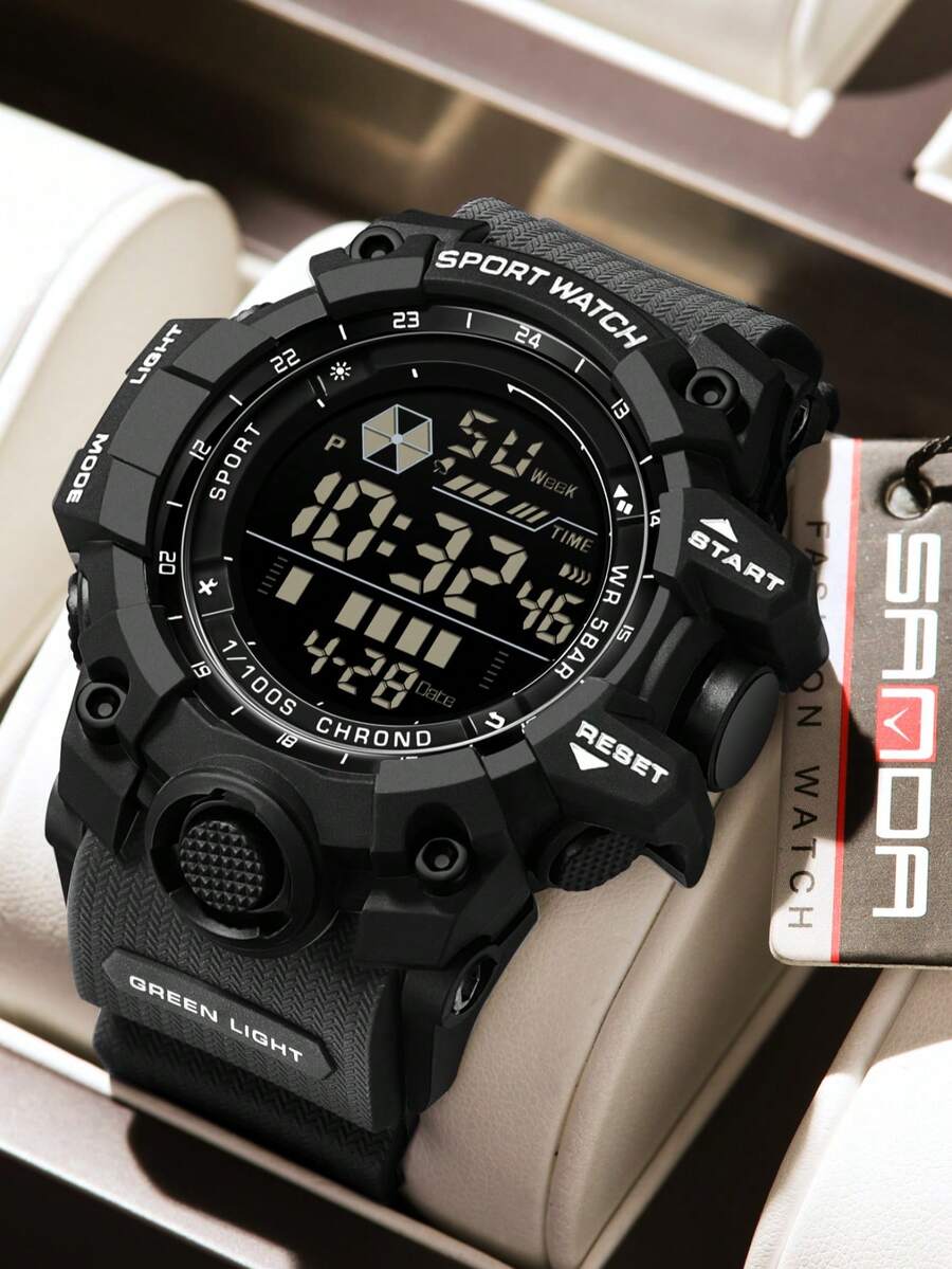 SANDA Reloj electrónico digital y analógico multifunción con gran esfera, resistente al agua y con luz LED, estilo G, para deportes al aire libre para hombres - lago azul - Ver 1